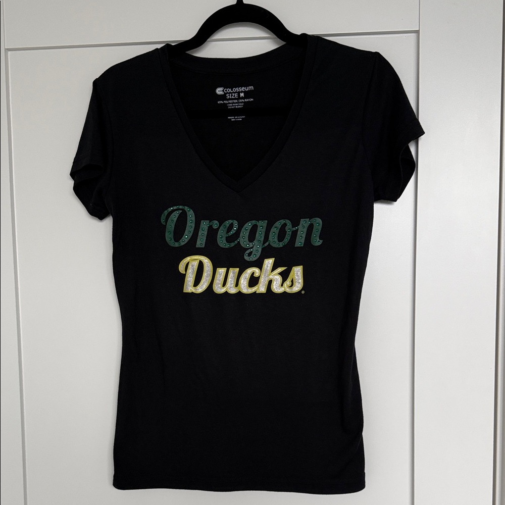 Black Oregon Ducks Women's V-neck Short Sleeve Tee